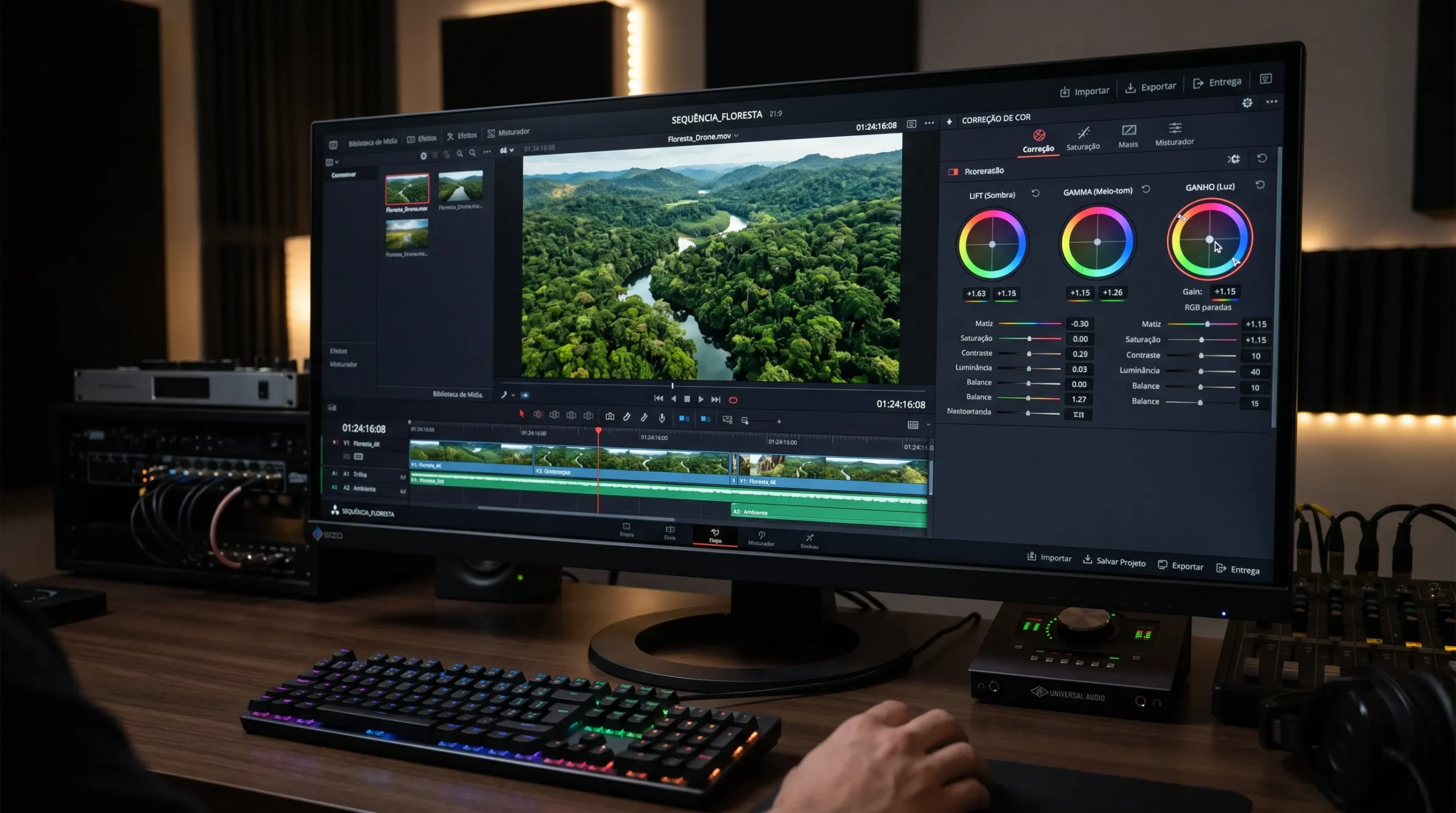 Software profissional de edição e coloração aplicando perfis de cor de 10-bits.